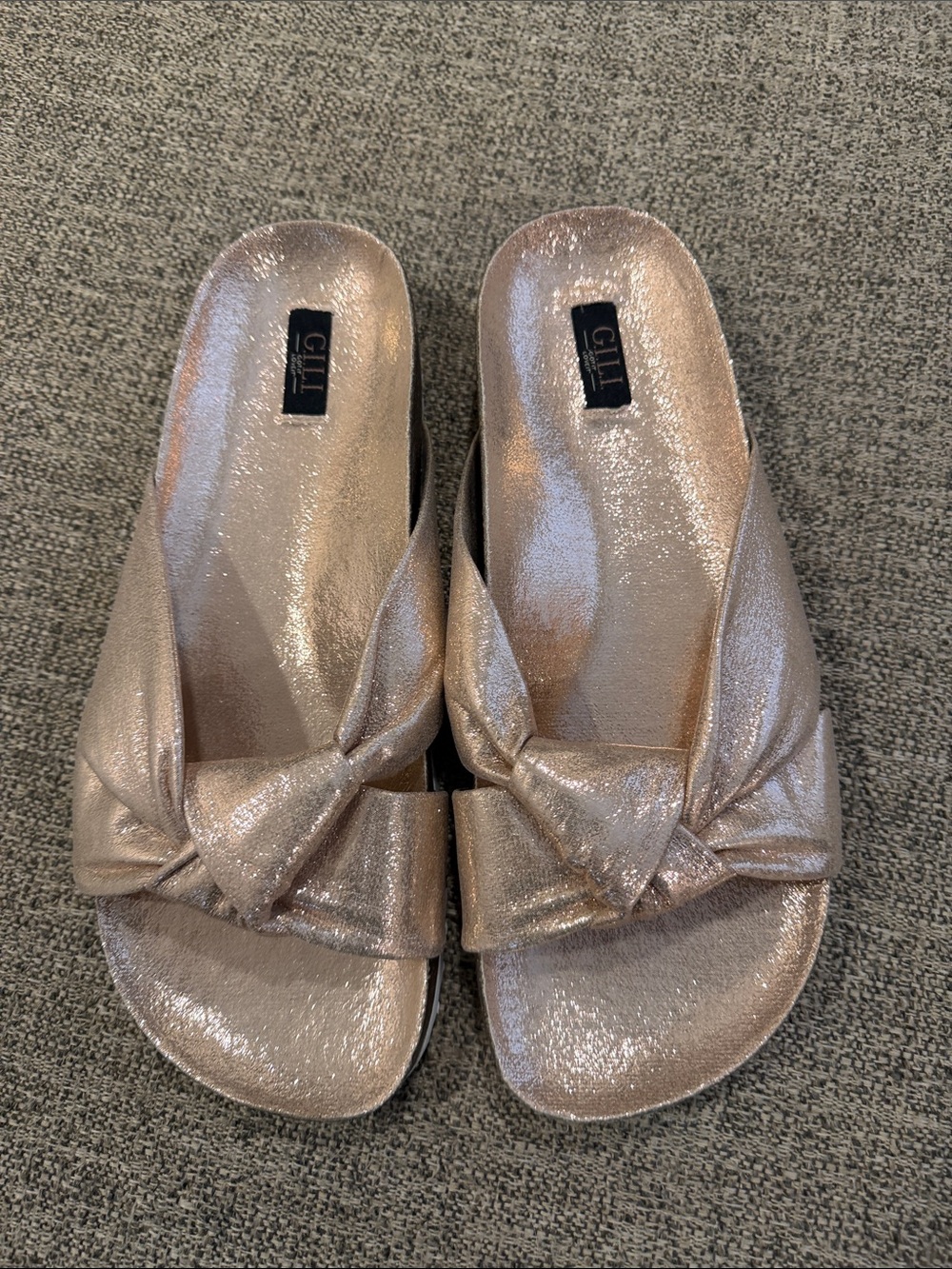 Gilli Metallic Rose Knot Slide Sandals